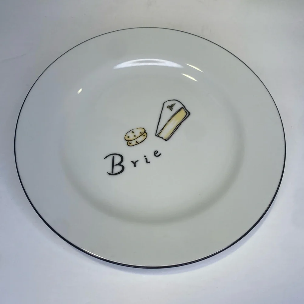 POTTERY BARN Cheese Plate BRIE Black Rim 7 3/4